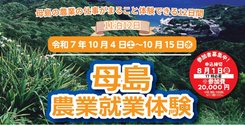 農家の仕事がまるごと体験できる12日間☆☆小笠原諸島 母島「農業就業体験」☆☆